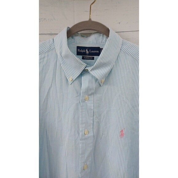 Polo Ralph Lauren Mens Classic Fit Short Sleeve Shirt XL Striped Blue White - Picture 2 of 7